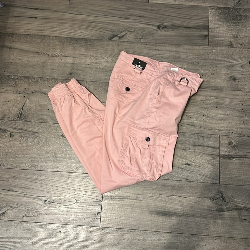 Pink cargo joggers with ties. - Picture 4 of 5
